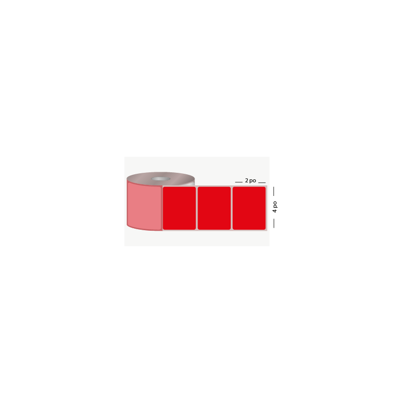 T.T. 4" x 2", 1 in. core, 650 labels, permanent adhesive, red, perforated