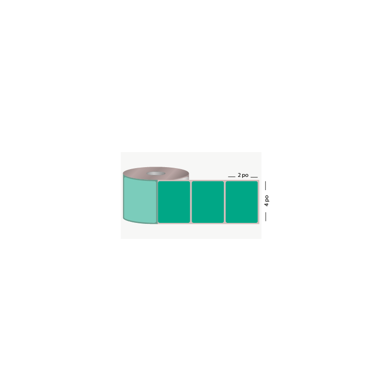 T.T. 4" x 2", 1 in. core, 650 labels, permanent adhesive, green, perforated