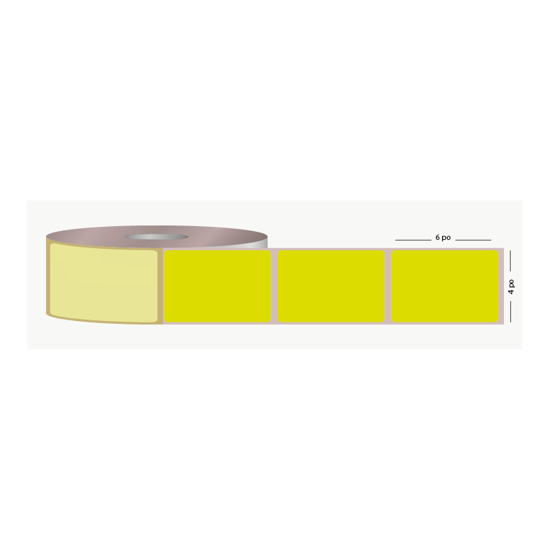 T.T. 4 x 6 po, mandrin 3 po, 1000 étiquettes, adhésif permanent, chartreuse, perforées