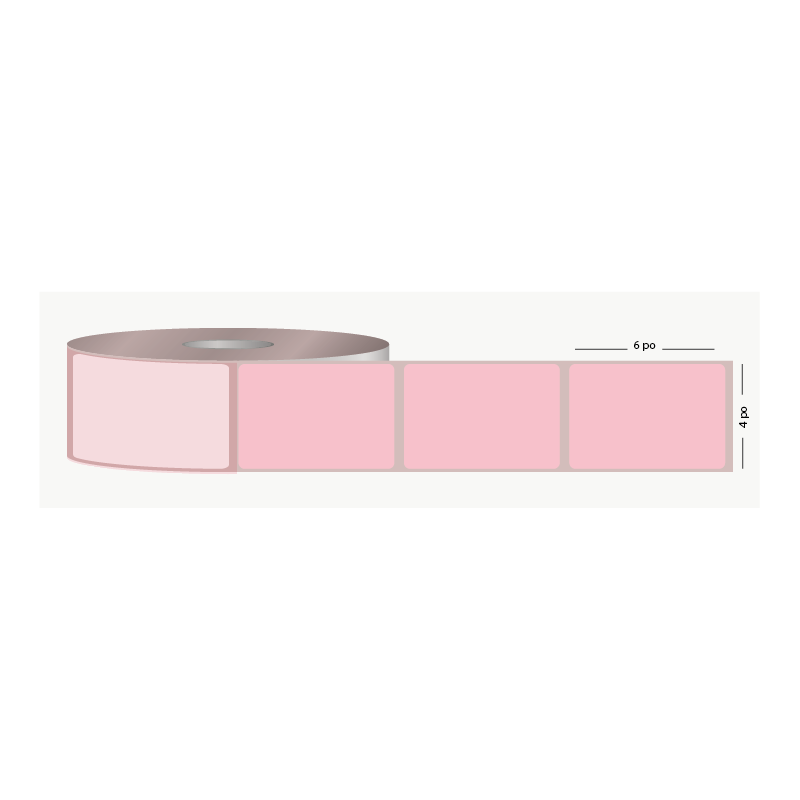 T.T. 4" x 6", 3 in. core, 1000 labels, permanent adhesive, pink, perforated