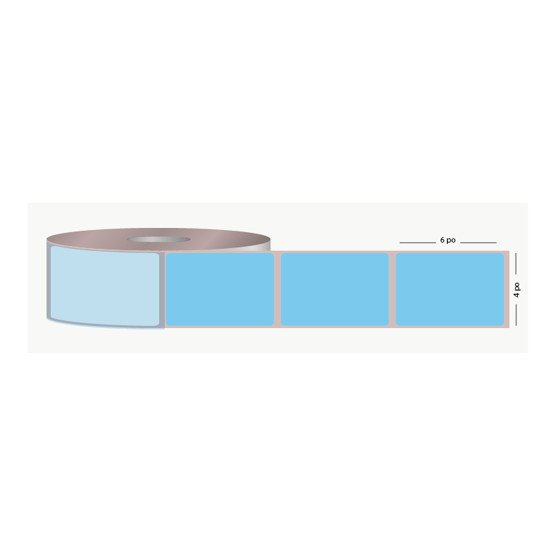 T.T. 4" x 6", 1 in. core, 400 labels, permanent adhesive, blue, perforated