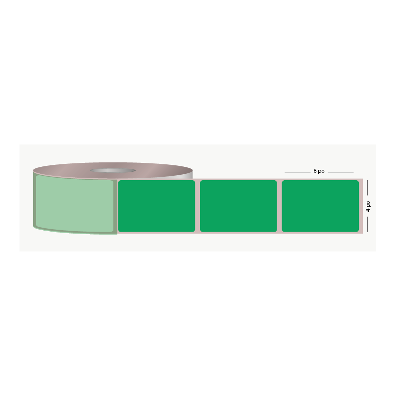 T.T. 4" x 6", 3 in. core, 1000 labels, permanent adhesive, forest green, perforated