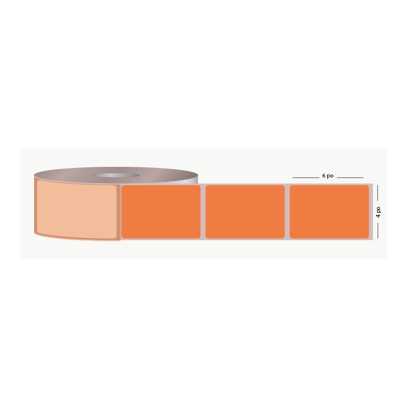 T.T. 4" x 6", 1 in. core, 1000 labels, permanent adhesive, orange, not perforated