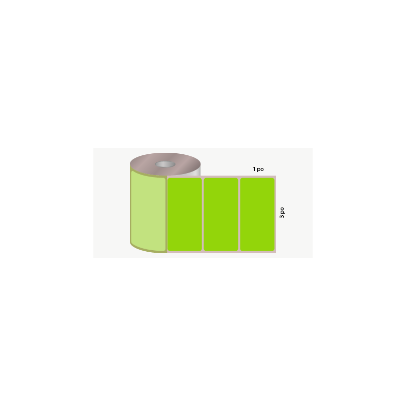T.T. 3" x 1", 3 in. core, 1000 labels, permanent adhesive, green