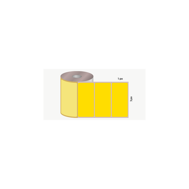 T.T. 3 x 1 po, mandrin 3 po, 1000 étiquettes, adhésif permanent, jaune