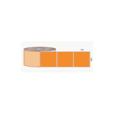 T.T. 4" x 4", 3 in. core, 1500 labels, permanent adhesive, orange, perforated