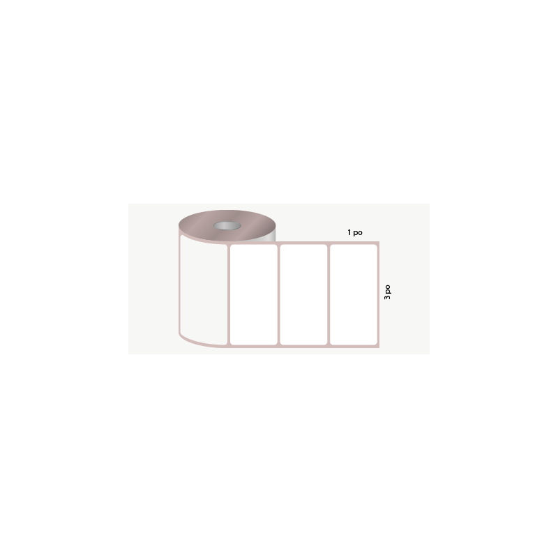 D.T. 3" x 1", 3 in. core, 3000 labels, permanent adhesive, not perforated