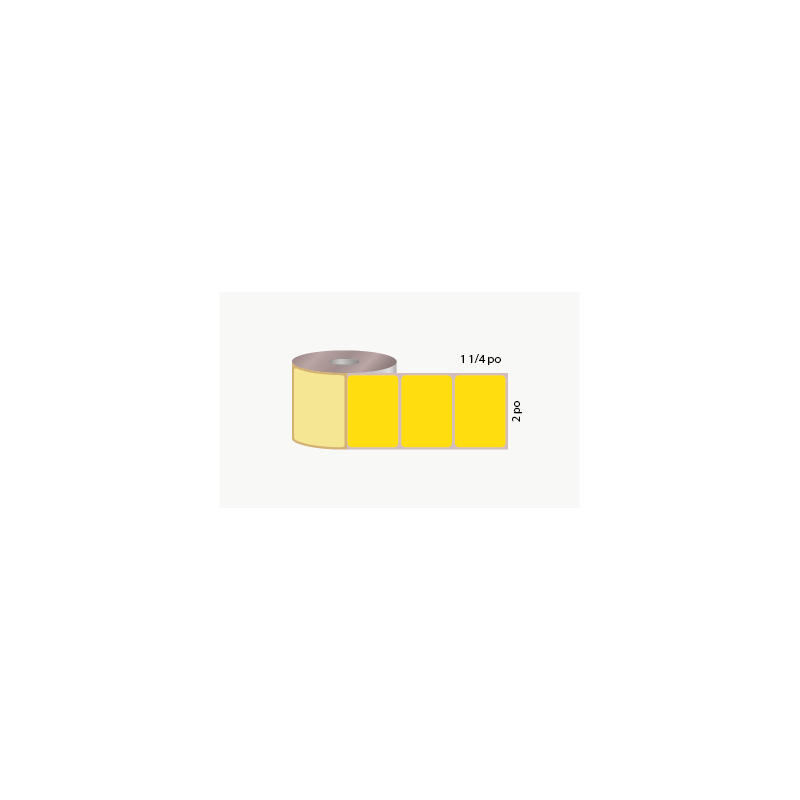 D.T. 2" x 1 1/4", 3 in. core, 5000 labels, hot melt adhesive, yellow, perforated
