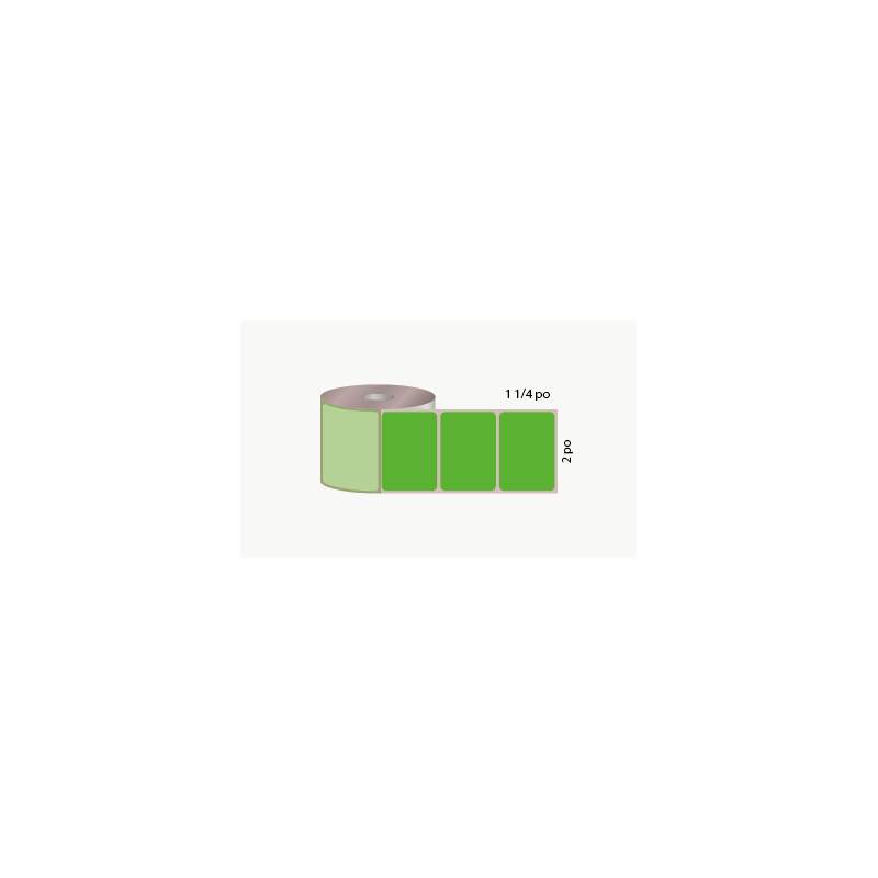 D.T. 2" x 1 1/4", 1 in. core, 1000 labels, hot melt adhesive, green, perforated