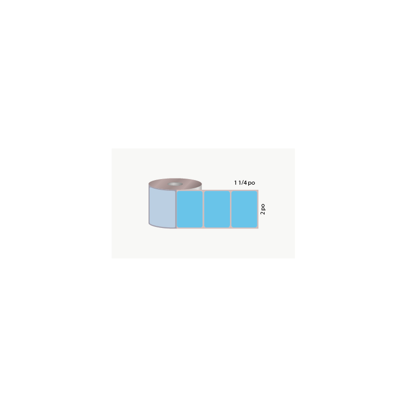 D.T. 2" x 1 1/4", 1 1/2 in. core, 2250 labels, hot melt adhesive, blue, perforated