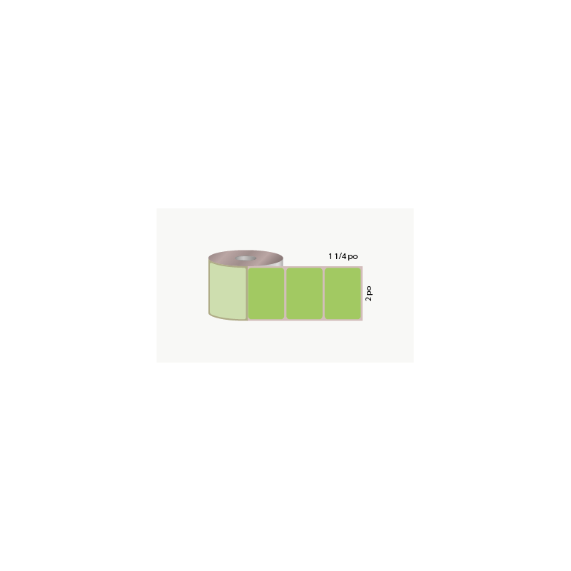 D.T. 2" x 1 1/4", 3 in. core, 4000 labels, hot melt adhesive, pale green, perforated, wound outside