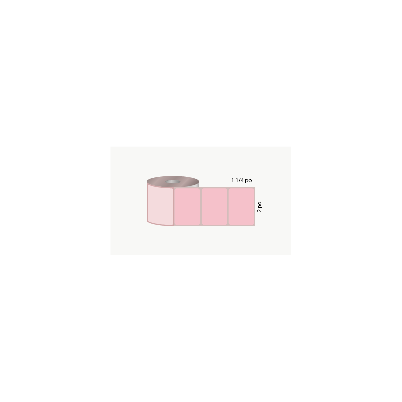 D.T. 2" x 1 1/4", 3 in. core, 5000 labels, special adhesive, pink, perforated