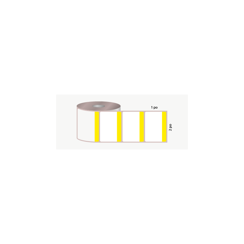 D.T. 2" x 1", 3 in. core, 5000 labels, hot melt adhesive, white with yellow stripe