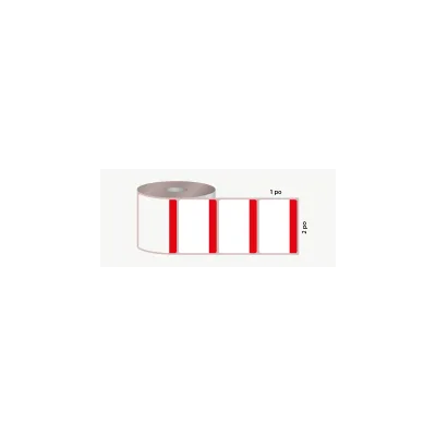 D.T. 2" x 1", 3 in. core, 5000 labels, hot melt adhesive, white with red stripe