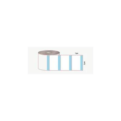 D.T. 2" x 1", 3 in. core, 5000 labels, hot melt adhesive, white with pale blue stripe