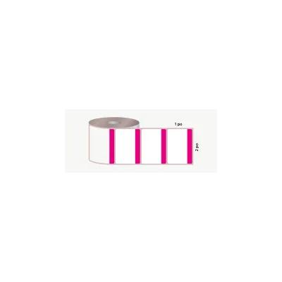 D.T. 2" x 1", 3 in. core, 5000 labels, hot melt adhesive, white with fuchsia stripe