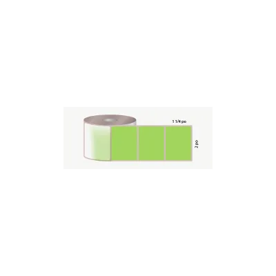 D.T. 2" x 1 1/4", 1 in. core, 1000 labels, permanent adhesive, pale green, perforated
