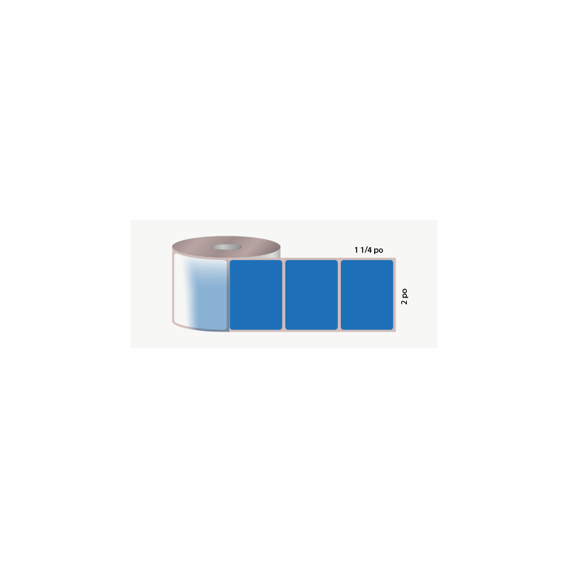 D.T. 2" x 1 1/4", 3 in. core, 5000 labels, hot melt adhesive, blue, perforated (ref. 1726BM)