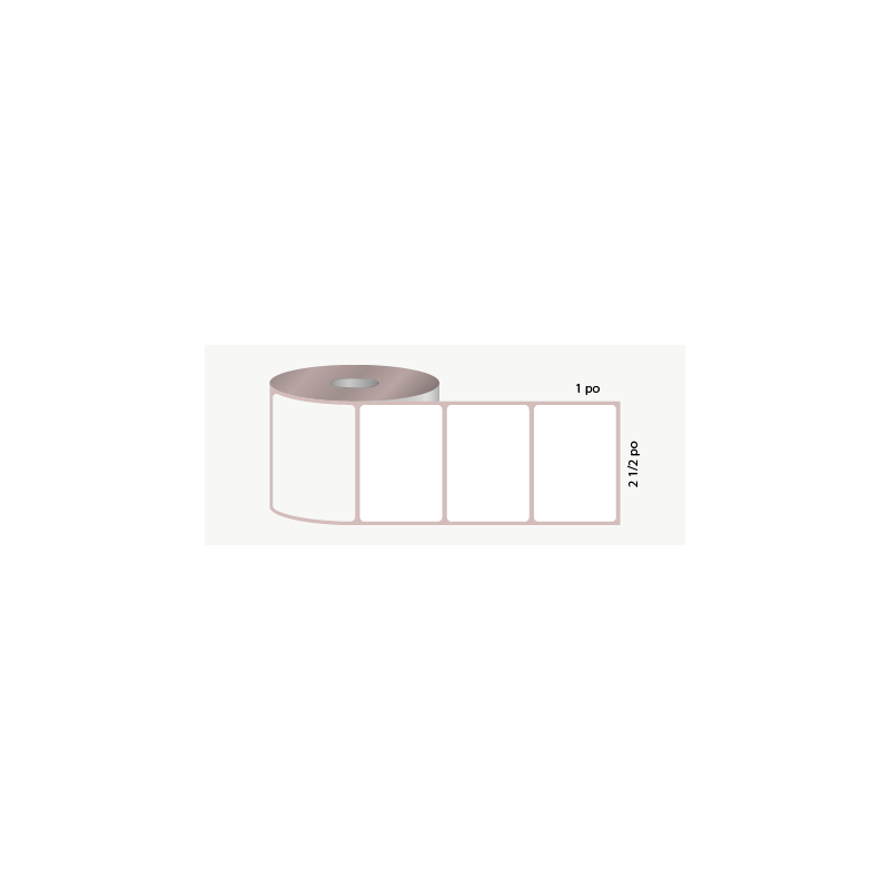 T.T. 2 1/2" x 1", 3 in. core, 6000 labels, special adhesive, purple, not perforated, OD 8"