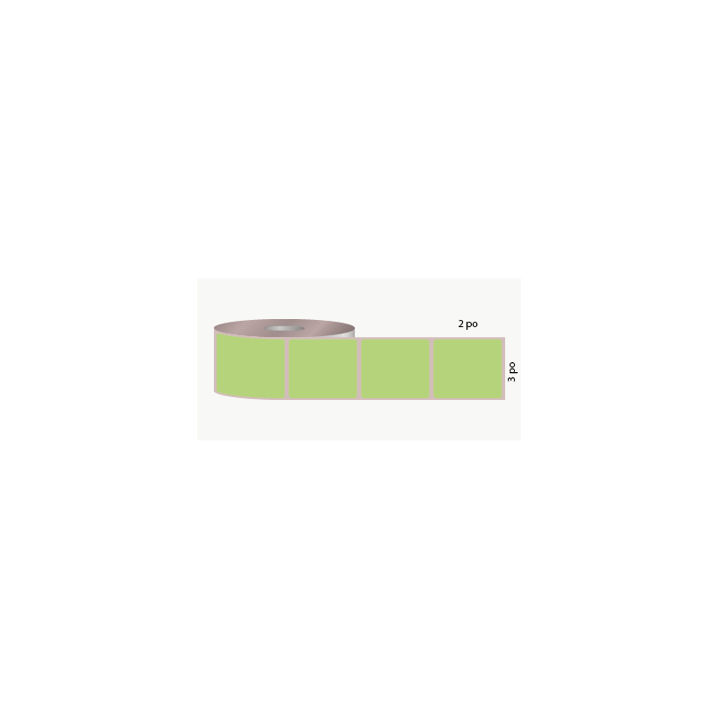 T.T. 3 x 2 po, mandrin 3 po, 3000 étiquettes, vert pâle, perforées